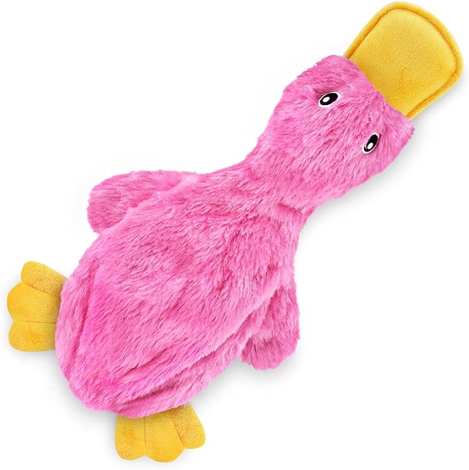 Best Pet Supplies Crinkle Dog Toy for Small, Medium, and Large Breeds, Cute No Stuffing Duck with Soft Squeaker, Fun for Indoor Puppies and Senior Pups, Plush No Mess Chew and Play - Light Pink