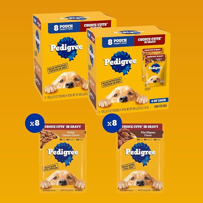 Pedigree Choice Cuts In Gravy Adult Soft Wet Dog Food 8-Count Variety Pack, 3.5 oz. Pouches (Pack of 2)