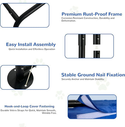 Dog Shade Shelter Outdoor, 4'x4'x3' Extra Large Dog Tent Outdoor, Dog House Outside with Waterproof Roof, Blue Sun Rain Cover for Pet Cat Goat Pig Small Animals and Livestock