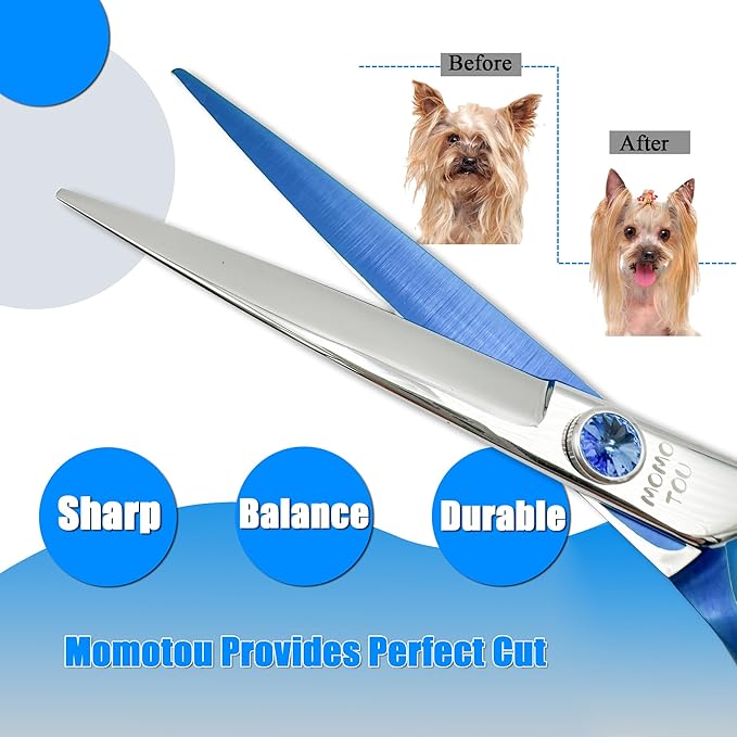 7'' Dog Grooming Scissors Set Straight Thinning Curved Chunker Shears 4pcs in 1 Set with Comb Dog Grooming Scissors Kit for Dogs and Cats