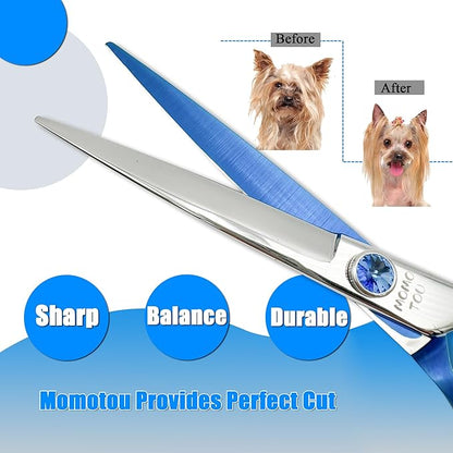7'' Dog Grooming Scissors Set Straight Thinning Curved Chunker Shears 4pcs in 1 Set with Comb Dog Grooming Scissors Kit for Dogs and Cats