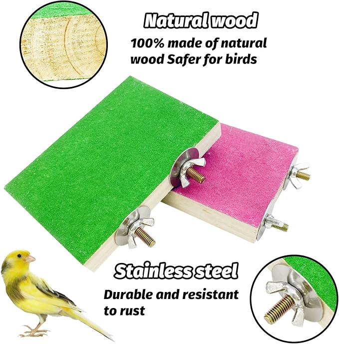 kathson 4 PCS Bird Perch Stand Toy Wood Parrot Perch Stand Platform Paw Grinding Rough-surfaced Chew Toys Cage Accessories Exercise Toys for Budgies Parakeet Cockatiel Conure Hamster