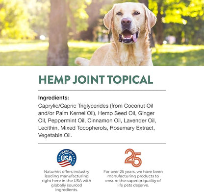 NaturVet Hemp Joint Topical Spray with Ginger for Dogs, 6oz Liquid, Made in The USA