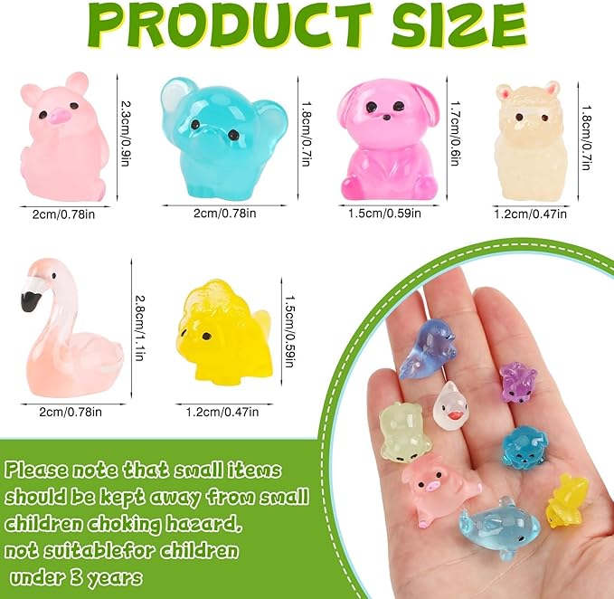56 Pcs Luminous Mini Resin Animals,Glow in The Dark Tiny Resin Animals Variety Pack Small Farm Ocean Figures to HideGarden Fairy Accessories Party Decorations Favors