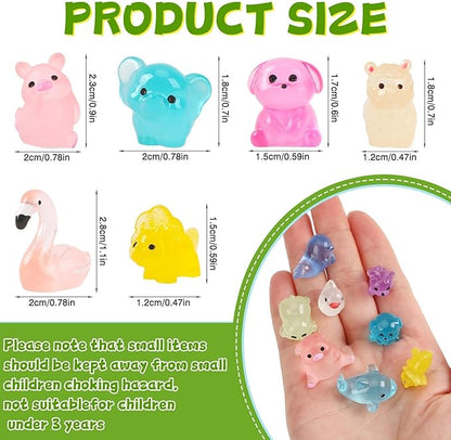 56 Pcs Luminous Mini Resin Animals,Glow in The Dark Tiny Resin Animals Variety Pack Small Farm Ocean Figures to HideGarden Fairy Accessories Party Decorations Favors