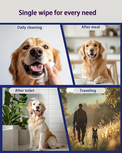 Dog Wipes for Paws and Butt  Unscented Pet Wipes for Dogs & Cats  80 Ct Extra Thick, Lint-Free Cleaning Wipes for Face, Ears, and Sensitive Areas  Hypoallergenic & Travel-Friendly