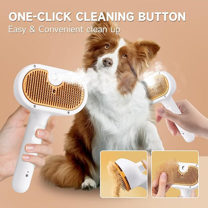 3-in-1 Pet Steam Brush Set for Dogs & Cats, Grooming Comb with Spray, Defur Tool, Water-Assisted Hair Removal, Gentle Cat & Dog Spritz Brush, Multi-Purpose Steam Grooming Kit
