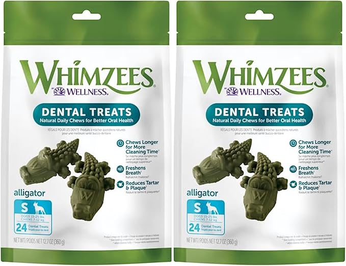 (2 Pack) Natural Grain Free Dental Dog Treats, Alligator