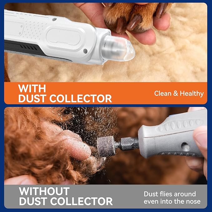 Dog Nail Grinder with 2 LED Lights Powerful 6-Speed Dog Nail Trimmers with 2 Grinding Wheels Super Quiet Rechargeable Pet Dog Nail File for Large Medium Dogs Cats - White