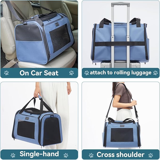 PETSFIT Dog Carrier for Small Dogs, Small Dogs Carrier Bag, Soft-Sided Pet Carrier with a Safety Leash for Pets Up to 25 Lbs (Large, Blue)