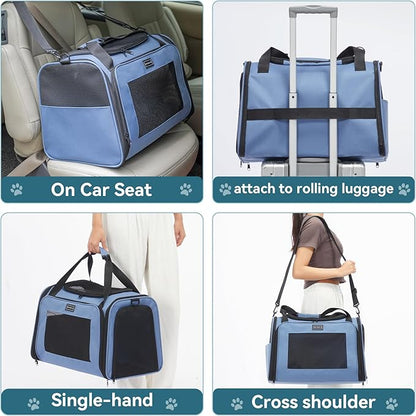 PETSFIT Dog Carrier for Small Dogs, Small Dogs Carrier Bag, Soft-Sided Pet Carrier with a Safety Leash for Pets Up to 25 Lbs (Large, Blue)