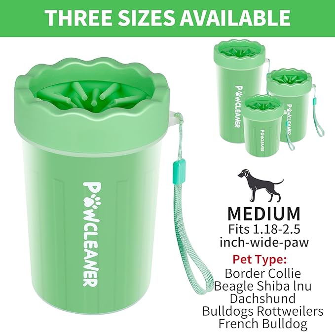 Dog Paw Cleaner for Dogs, (with 3Pcs Absorbent Towels & Adjustable Dog Bath Brush) Dog Paw Washer,Buddy Muddy Pet Foot Cleaner (Light Green, Medium)
