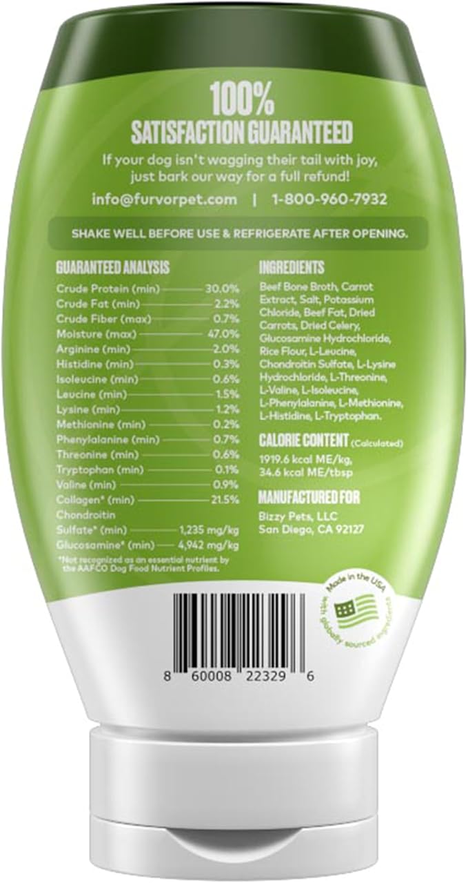 Mobility Support Beef Bone Broth for Dogs | Hip & Joint Support for Dogs | Glucosamine & Amino Acid Boosted | Human Grade Ingredients | Just add Water | Made in USA, 12 oz