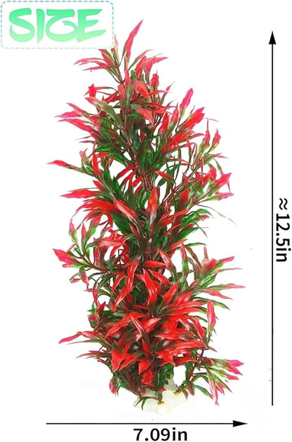 Tfwadmx Large Aquarium Plants 4 Pcs Artificial Water Seaweed for Fish Tank Decor Plastic Plant for Betta Shrimp Red About 12.5 Inch