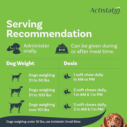 Actistatin Canine Large Dog Soft Chews, 60ct  Patented Extra-Strength Joint, Cartilage, Soft Tissue Supplement: Glucosamine, Chondroitin, Manganese, MSM, L-Carnitine  High Absorption, Fast Results