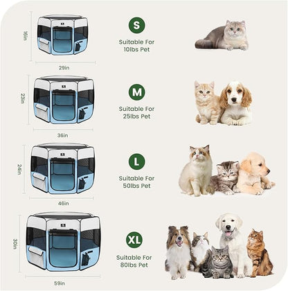 X-ZONE PET Portable Foldable Pet Dog Cat Playpen Crates Kennel/Premium 600D Oxford Cloth,Removable Zipper Top, Indoor and Outdoor Use (XL, Blue)