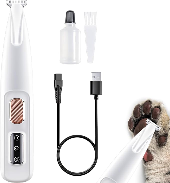 Dog Paw Grooming Trimmer Clippers - Cordless Electric Pet Easy Hair Trimming Shaver Kit with LED Light - Rechargeable Low Noise Shaving Clipper Tool for Puppy Dogs Cats Feet Paw Pads Toes Ears Face