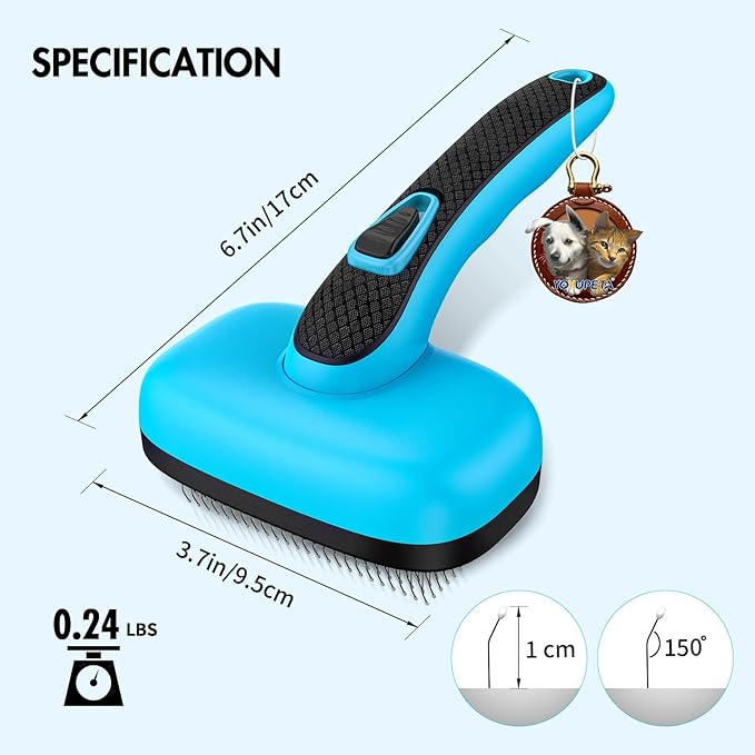 Dog Self Cleaning Slicker Brush for Shedding, Ideal for Short Long Haired Dogs, Including Cat. Removes Loose Fur, Undercoat, Mats, Tangled Hair. Suit for Large Medium Small Animal, Blue