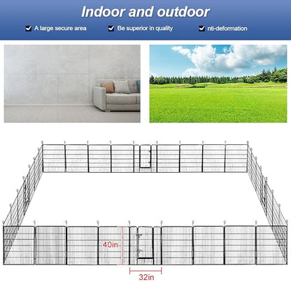 BestPet | Dog Playpen | 40 Inch, 32 Panels | Heavy Duty Metal Pet Exercise Pen | Indoor Outdoor Fence Panels | Rust-Resistant, Removable, Tool-Free Setup | Anti-Skid, Expandable Design