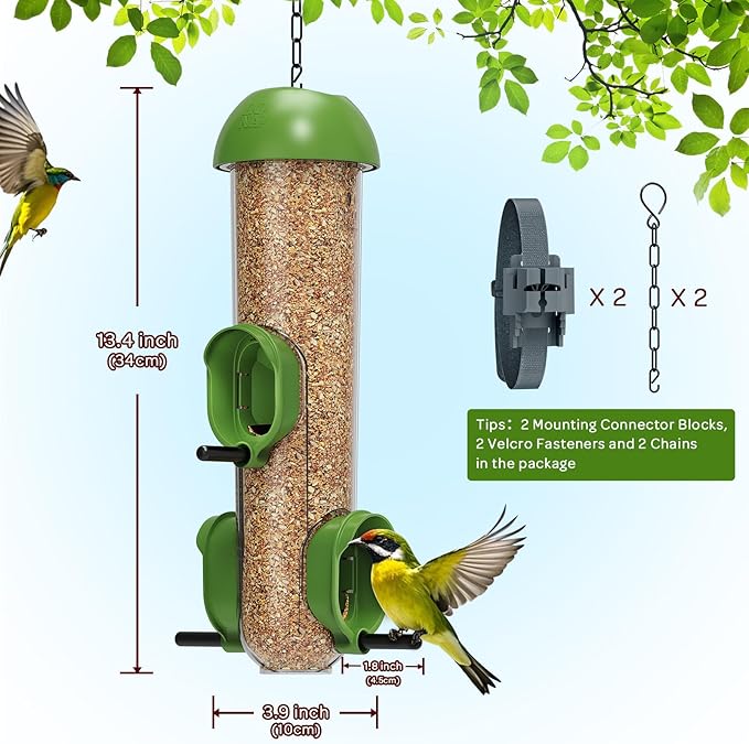 LONA Bird Feeders for Outdoors 2 Pack, Tube Feeder Weatherproof with Multiple Hanging Methods, Wild Bird Feeding Silo for Outside, 3 Port
