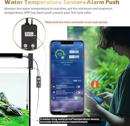 GLOWRIUM Smart Aquarium Light, Bluetooth + WiFi Dual Control Freshwater Fish Tank Light with App, Multi-preset Spectrum, Brightness Adjustable, Anti-Drop, Real Time Water Temperature Sensor (48-60 in)