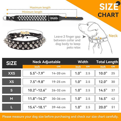 PETCARE Spiked Dog Collar Black Soft Pu Leather Funny Mushrooms Rivet Spike Studded Puppy Collar Adjustable Outdoor Pet Dog Collar for Small Medium Large Dogs Cats Chihuahua Pug Pit Bull Dog Collars