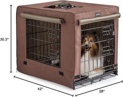 DONORO Dog Crates for Small Size Dogs Indoor Double Door Dog Kennels & Houses for Puppy and Cats, Collapsible Metal Contour Dog Cages (42-Inch Kit)