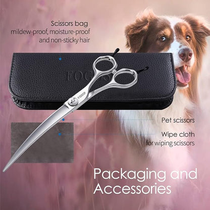 38 Degree Professional Curved Scissors for Dog Grooming 7.5 Japan VG10 Alloy Steel Downward Curved Grooming Shears for Face Right Handed(7.5 inch)