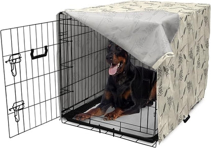 Ambesonne Boho Dog Crate Cover, Botanical Themed Delicate Pastel Pattern with Natural Field Herbs Print, Easy to Use Pet Kennel Cover for Medium Large Dogs, 42 Inch, Cream Charcoal