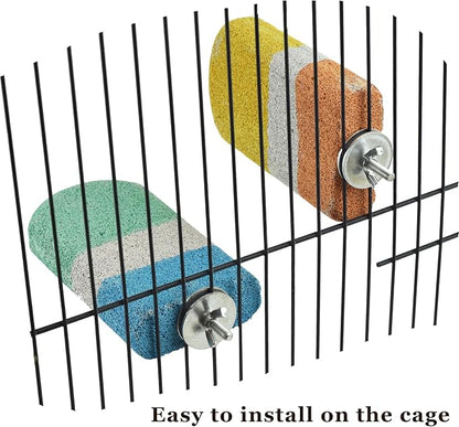 2 pcs Bird Beak Grinding Calcium Stone Perches,Cockatiels Cage Stand Platform Parakeets Chicken Foot Claws Trimmer Parrot Natural Chewing Toys for Small Medium Birds Budgies Conures Rats