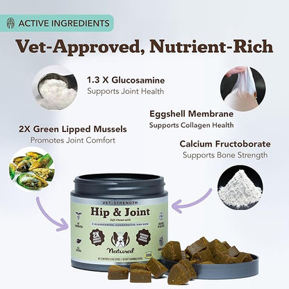 Natural Dog Company Vet Strength Hip & Joint Chews for Senior Dogs (90ct) Joint & Flexibility Support, Arthritis Relief for Senior Dogs, 1.3X Glucosamine, 2X Green Lipped Mussel & MSM for Dog Mobility