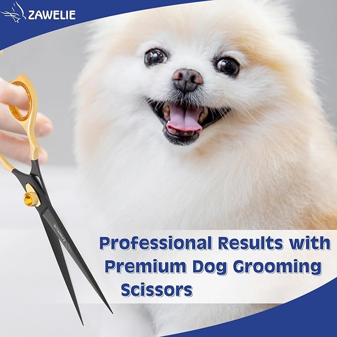 Dog Grooming Scissor- 7.5 Pet Shears, Japanese Stainless Steel Ergonomic Pet Grooming Scissor, Heavy Duty Sharp and Comfortable pet Scissors for Grooming, Dogs, Cats and Other Animals (Straight)