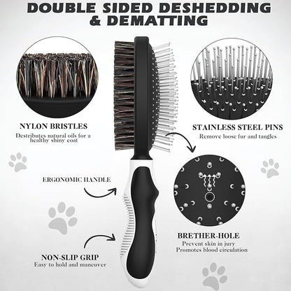 2PCS Dog Grooming Tools - Double-Sided Bath Brush for Shedding and Bathing - Small Animals Brushes, Suitable for Short/Long Haired Dogs, Premium Pet Supplies (Black White)