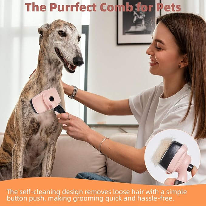 3PCS Cat & Dog Brush Set: Slicker & Deshedding Brush, Dematting Comb, and Bath Brush  Premium Grooming Tools for Shedding & Tangle-Free Fur (pink)