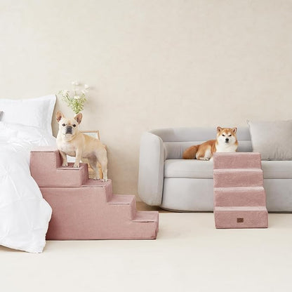 EHEYCIGA Dog Stairs for Bed 20”H, 4-Step Extra Wide Dog Steps for High Bed, Pet Steps for Small Dogs and Cats, Non-Slip Balanced Dog Indoor Ramp, Pink