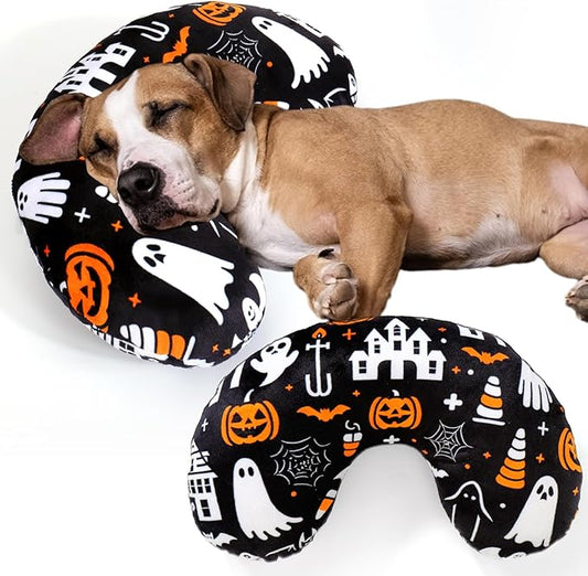 BABORUI Halloween Dog Pillow for Large Dogs, U Shaped Dog Neck Calming Pillow for Joint Relief Sleeping Improve, Machine Washable Pet Pillow for Dogs & Cats(Halloween)
