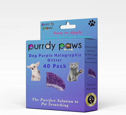 40-Pack Soft Nail Caps for Dogs Claws Purple Holographic Glitter Large