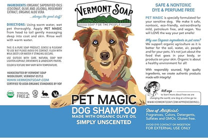VERMONT SOAP Organics Pet Shampoo - Infused with Organic & Natural Olive Oil, Coconut & Aloe Vera Dog Shampoo for Sensitive Skin - USDA Certified Grooming, Unscented - 5 Gallon