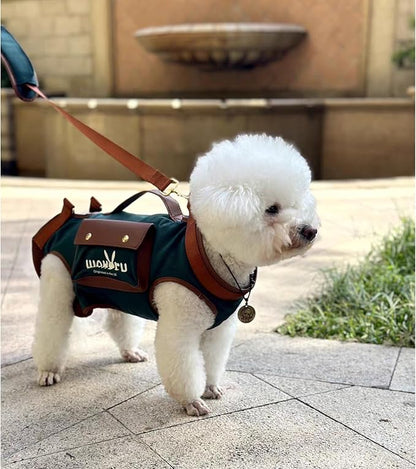 Dog Lift Harness Dog Carrier Dog VES Harness Adjustable Dog Leash with Small Puppy Treat Bag（Green,L）