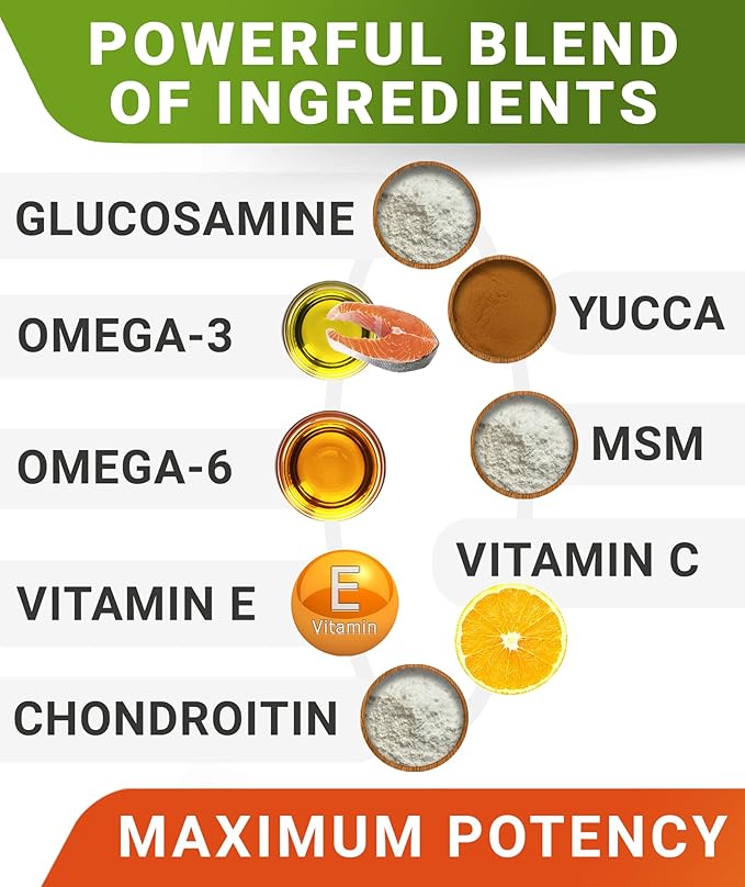 STRELLALAB Glucosamine Treats for Dogs - Joint Supplement w/Omega-3 Fish Oil - Chondroitin, MSM - Advanced Mobility Chews - Joint Pain Relief - Hip & Joint Care - Bacon Flavor - 120 Ct - Made in USA