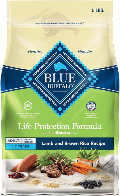 Blue Buffalo Life Protection Formula Adult Small Breed Dry Dog Food, Supports High Energy Needs, Made with Natural Ingredients, Lamb & Brown Rice Recipe, 5-lb. Bag