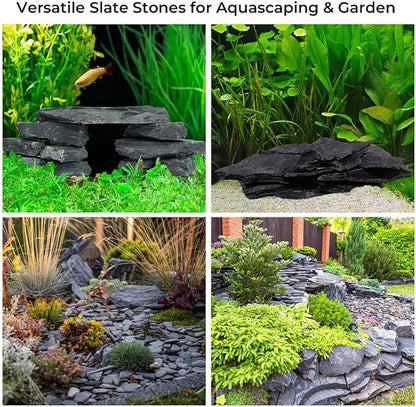 2-6 Inches Natural Slate Rocks 11 PCS Aquarium Stones for Aquascaping, Aquarium Landscaping, Terrariums, Fish Tank Decoration, Vivariums, Paludarium, Reptile and Amphibian Enclosures