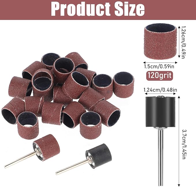 33pcs Dog Nail Grinder Pet Nail Grinder for Dogs Replacement Kit Sanding Drum Set with Grit Sanding Bands Pet Nail Smoother Dog Claw Care Rotary Tool Kit Dog Claw Trimmer Tools (1/2 Inch 120 Grit)