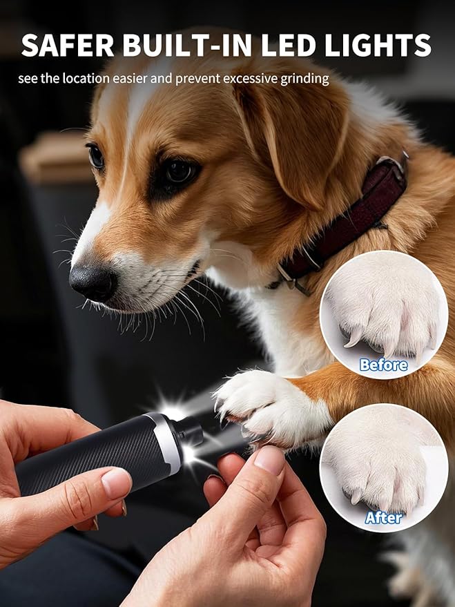 Dog Nail Grinder, 3-Speed Electric Pet Nail Trimmer with LED Lights, Rechargeable Toenail Grinder for Small Medium Large Dogs (Blue)