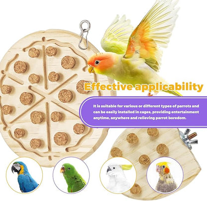 2 Pcs Bird Chew Toy Wooden Foraging Toys, Hanging Wooden Puzzle Foraging,Parrot Cork Stopper Toys Birds Feeding Toy,2 Pcs Bird Cage Food Holder Fruit, for Small and Medium Parrots(F)