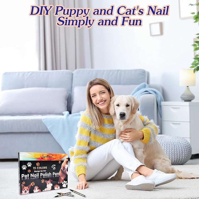 Dog Nail Polish Pens, 15 Colors Pet Nail Polish Set Quick Dry Pet Safe Nail Polish Non Toxic Brush Tip Nail Polish Pens for Puppy and Cat or Small Pets