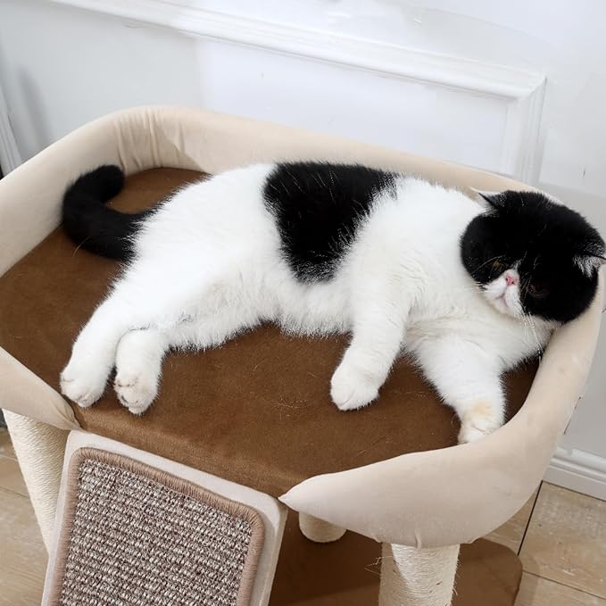 SHENGOCASE Modern Cat Tree Tower, Extra Large Platform Couch Sofa Bed for Maine Coon, Multiple Cat Furniture with Scratching Post Ramp Tilted Angled Scratcher Scratch Pad Sisal