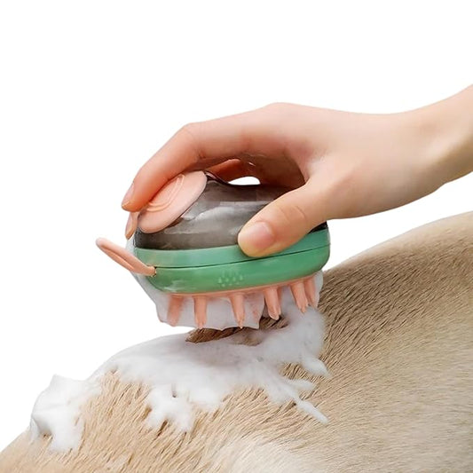 2-in-1 Pet Grooming Brush & Silicone Bath Massager for Dogs and Cats  Soft Bristle Deshedding Comb, Shampoo Dispenser, Skin-Friendly, Easy to Hold & Clean