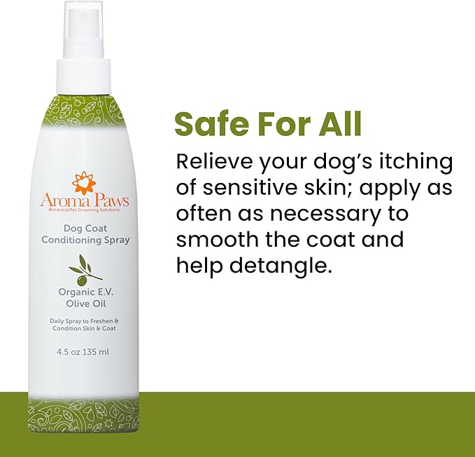 Scented Dog Coat Spray – Cleansing, Conditioning, Moisturizing – Toxin Free – Aromatic Grooming Puppy Spray – Loosens Knots, Tangles – 4.5 oz., Dog Coat Olive Oil Detangling Spray