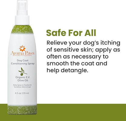 Scented Dog Coat Spray – Cleansing, Conditioning, Moisturizing – Toxin Free – Aromatic Grooming Puppy Spray – Loosens Knots, Tangles – 4.5 oz., Dog Coat Olive Oil Detangling Spray